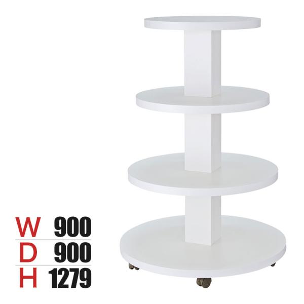 多段式ラウンドディスプレーテーブル ショーテーブル 4段 木製 ホワイト キャスター付き 業務用 店...