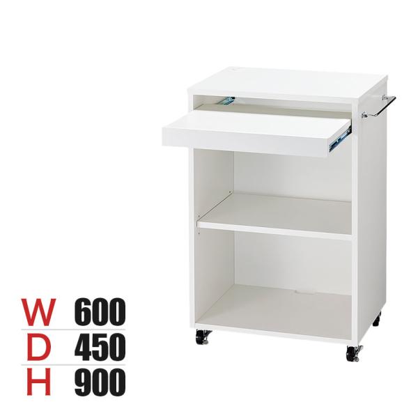 木製簡易作業台 スライド棚付き 収納付き コード穴 ハンガー掛け付き レジ台 カウンター キャスター...