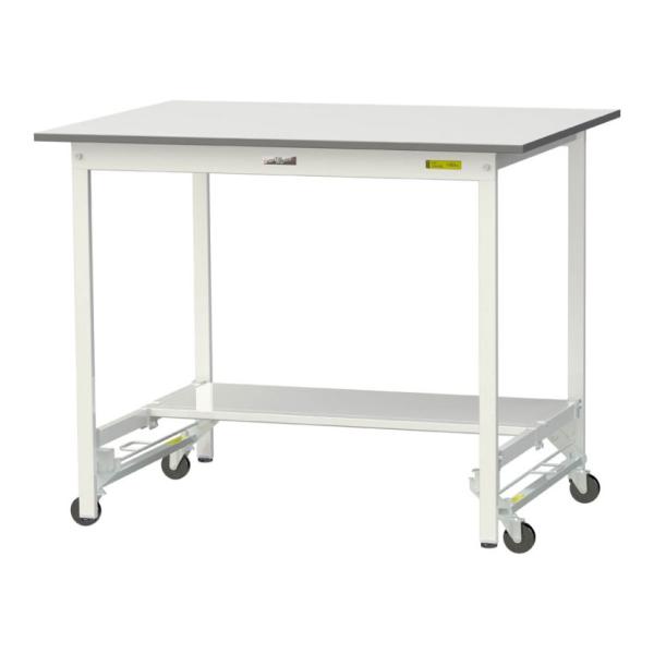 山金工業 軽量作業台 ワンタッチ移動式 半面棚付 耐荷重150kg固定時 低圧メラミン天板 ワークテ...