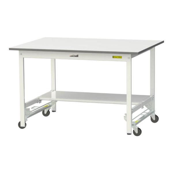 山金工業 軽量作業台 ワンタッチ移動式 半面棚付き 耐荷重150kg固定時 低圧メラミン天板 ワーク...