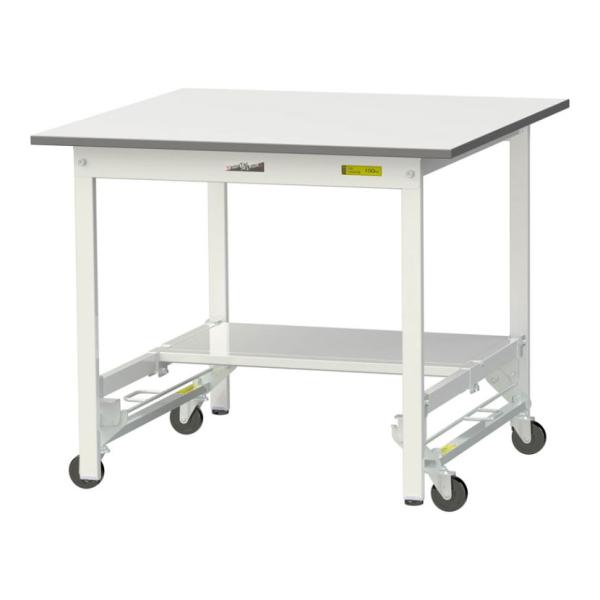 山金工業 軽量作業台 ワンタッチ移動式 半面棚付き 耐荷重150kg固定時 低圧メラミン天板 ワーク...