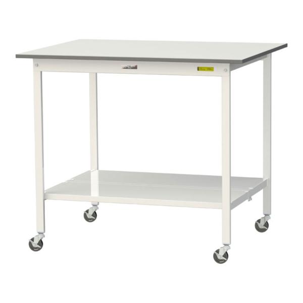 山金工業 軽量作業台 キャスター付き 全面棚付き 低圧メラミン天板 ワークテーブル 150シリーズ ...