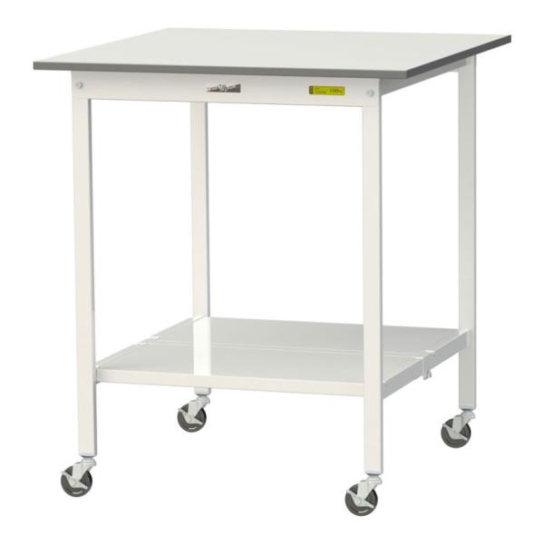 山金工業 軽量作業台 キャスター付き 全面棚付き 低圧メラミン天板 ワークテーブル 150シリーズ ...