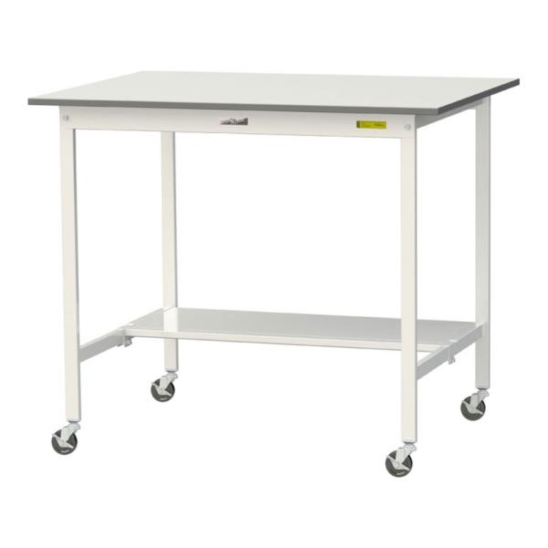 山金工業 軽量作業台 キャスター付き 半面棚付き 低圧メラミン天板 ワークテーブル 150シリーズ ...