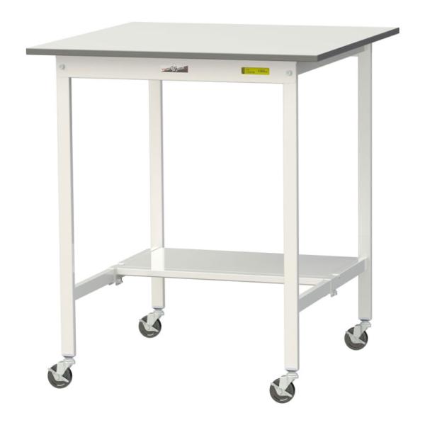山金工業 軽量作業台 キャスター付き 半面棚付き 低圧メラミン天板 ワークテーブル 150シリーズ ...