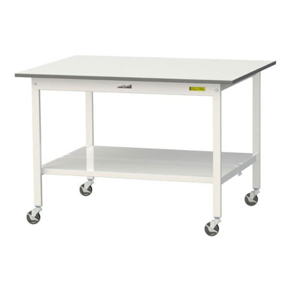 山金工業 軽量作業台 キャスター付き 全面棚付き 低圧メラミン天板 ワークテーブル 150シリーズ ...