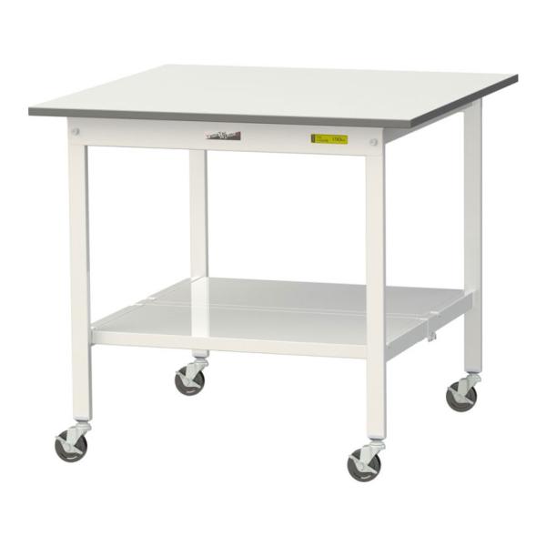 山金工業 軽量作業台 キャスター付き 全面棚付き 低圧メラミン天板 ワークテーブル 150シリーズ ...