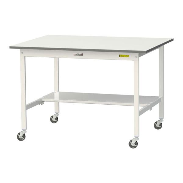 山金工業 軽量作業台 キャスター付き 半面棚付き 低圧メラミン天板 ワークテーブル 150シリーズ ...