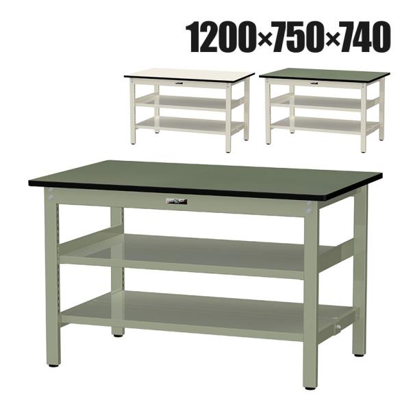 山金工業 中量作業台 中間棚付き 全面棚付き 耐荷重500kg 塩ビシート天板 ワークテーブル500...