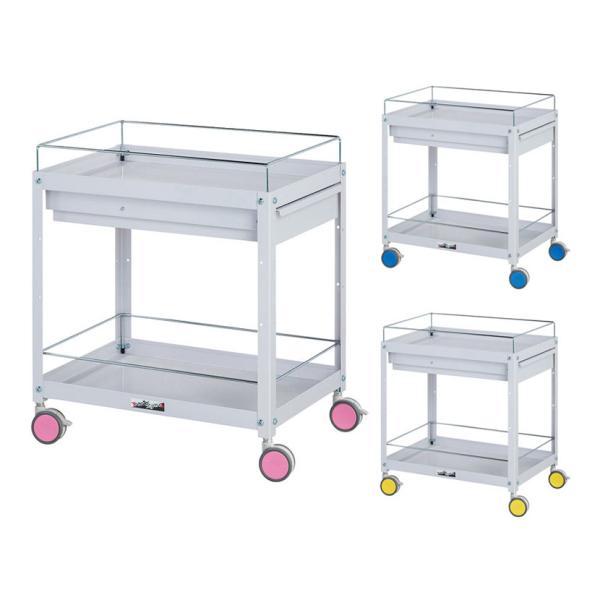 山金工業 ツールワゴン 色彩ワゴン こぼれ止め付き 引き出し付き 2段 双輪キャスター付き 業務用 ...