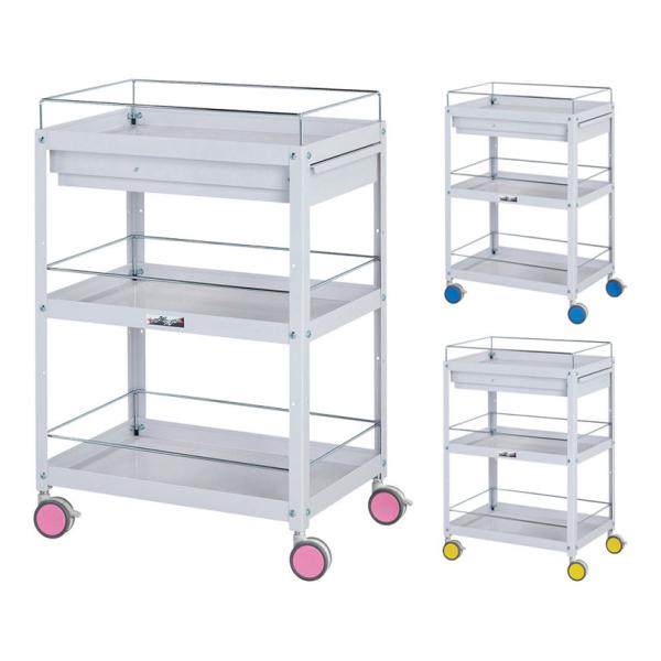 山金工業 ツールワゴン 色彩ワゴン こぼれ止め付き 引き出し付き 3段 双輪キャスター付き 業務用 ...