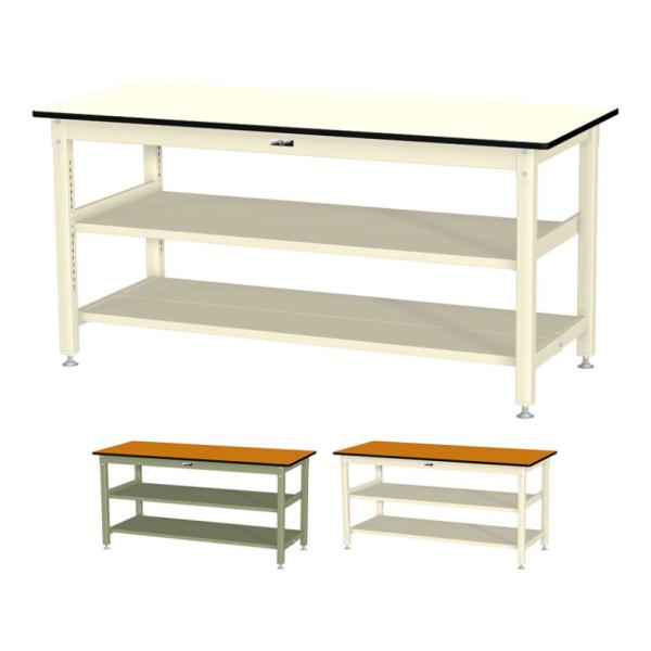 山金工業 中量作業台 中間棚付き 全面棚付き 耐荷重800kg メラミン天板 ワークテーブル 800...