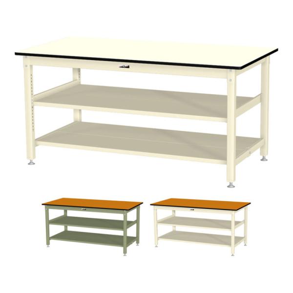 山金工業 中量作業台 中間棚付き 全面棚付き 耐荷重800kg メラミン天板 ワークテーブル 800...