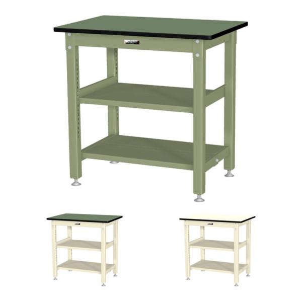 山金工業 中量作業台 中間棚付き 全面棚付き 耐荷重800kg 塩ビシート天板 ワークテーブル 80...