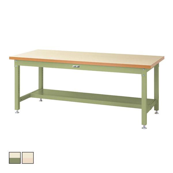 山金工業 重量作業台 半面棚付き 耐荷重3000kg メラミン天板 ワークテーブル スーパータイプ ...
