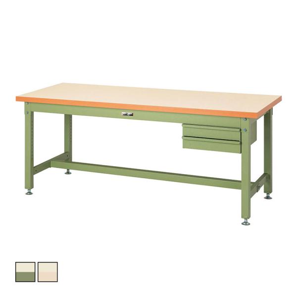 山金工業 重量作業台 2段引き出し付き 耐荷重3000kg メラミン天板 ワークテーブル スーパータ...