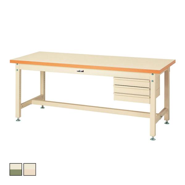 山金工業 重量作業台 3段引き出し付き 耐荷重3000kg メラミン天板 ワークテーブル スーパータ...