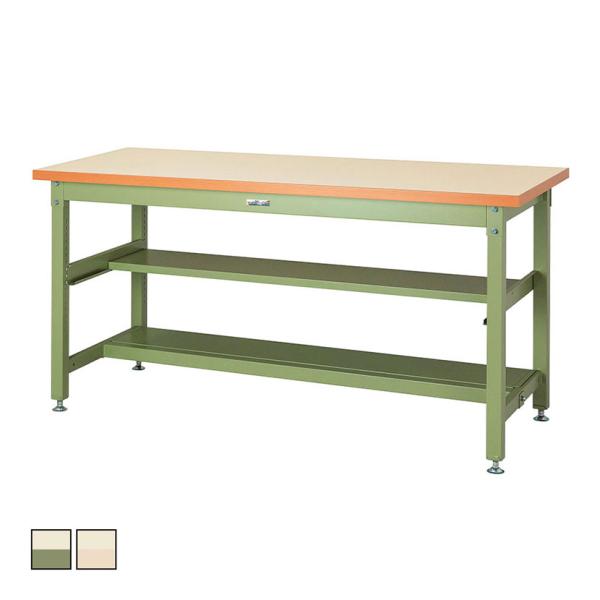 山金工業 重量作業台 中間棚付き 半面棚付き 耐荷重3000kg メラミン天板 ワークテーブル スー...