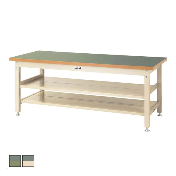 山金工業 重量作業台 中間棚付き 全面棚付き 耐荷重3000kg 塩ビシート天板 ワークテーブル ス...