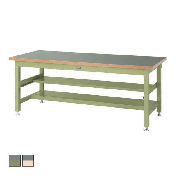 山金工業 重量作業台 中間棚付き 半面棚付き 耐荷重3000kg 塩ビシート天板 ワークテーブル ス...