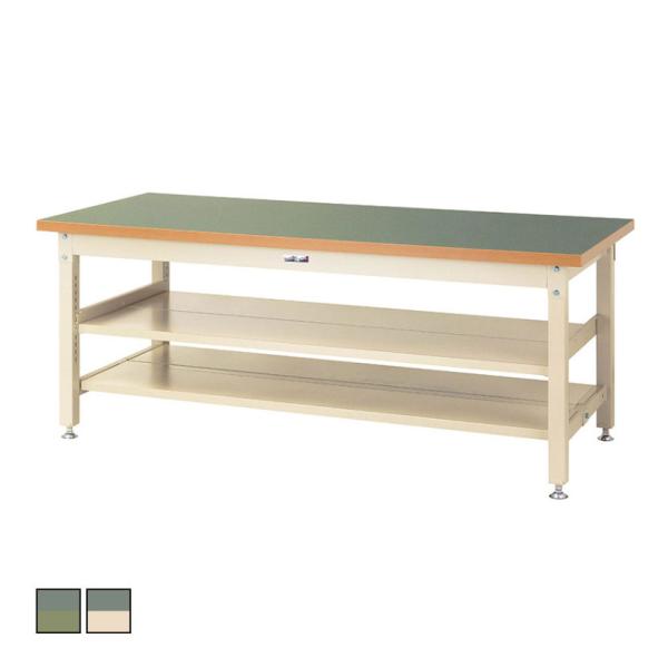山金工業 重量作業台 中間棚付き 全面棚付き 耐荷重3000kg 塩ビシート天板 ワークテーブル ス...