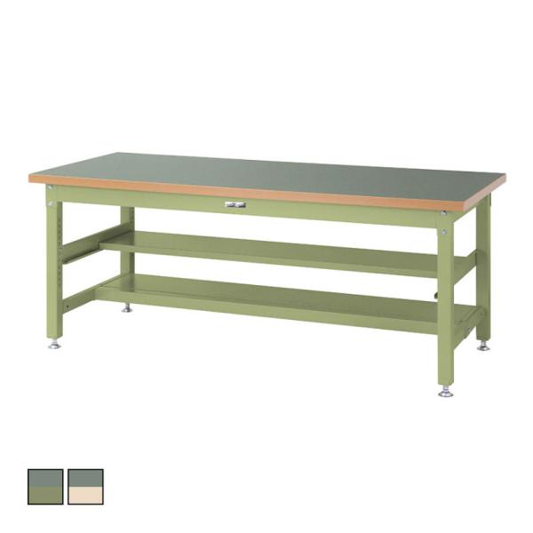 山金工業 重量作業台 中間棚付き 半面棚付き 耐荷重3000kg 塩ビシート天板 ワークテーブル ス...