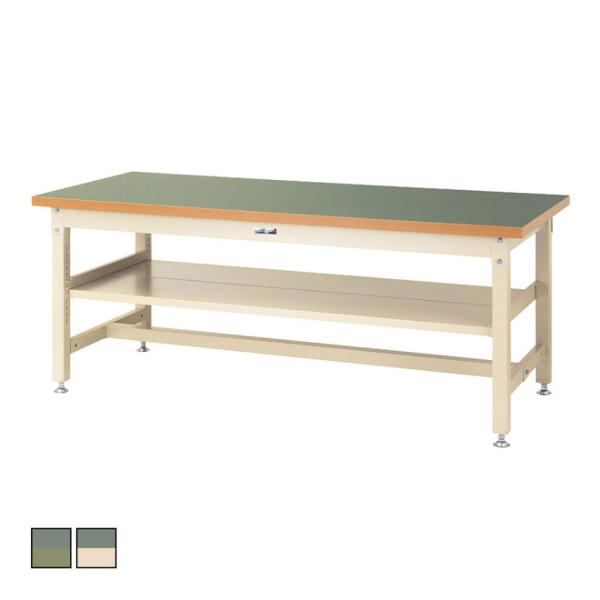 山金工業 重量作業台 中間棚付き 耐荷重3000kg 塩ビシート天板 ワークテーブル スーパータイプ...
