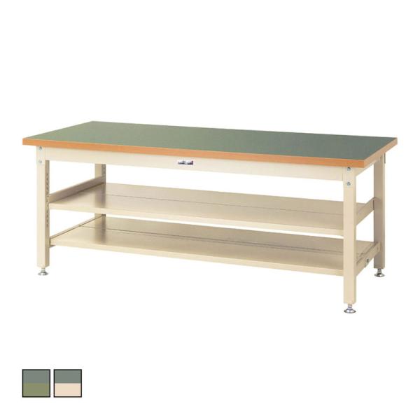 山金工業 重量作業台 中間棚付き 全面棚付き 耐荷重3000kg 塩ビシート天板 ワークテーブル ス...