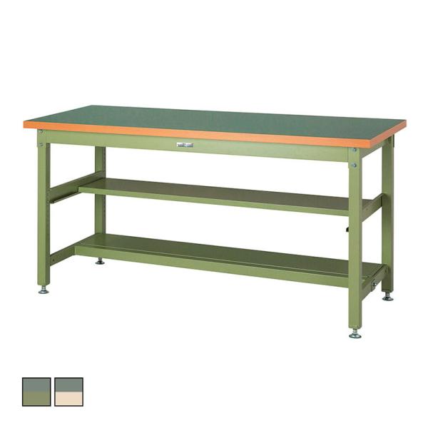 山金工業 重量作業台 中間棚付き 半面棚付き 耐荷重3000kg 塩ビシート天板 ワークテーブル ス...