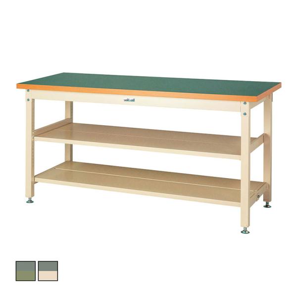 山金工業 重量作業台 中間棚付き 全面棚付き 耐荷重3000kg 塩ビシート天板 ワークテーブル ス...