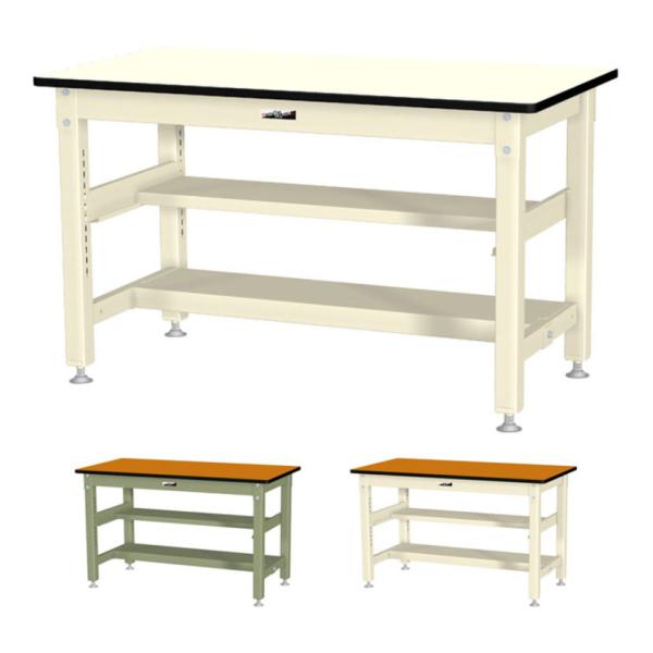 山金工業 中量作業台 中間棚付き 半面棚付き 耐荷重800kg メラミン天板 ワークテーブル 800...