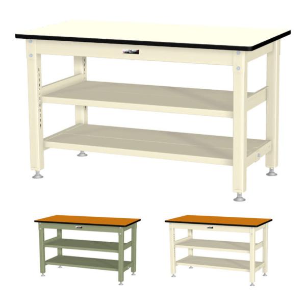 山金工業 中量作業台 中間棚付き 全面棚付き 耐荷重800kg メラミン天板 ワークテーブル 800...