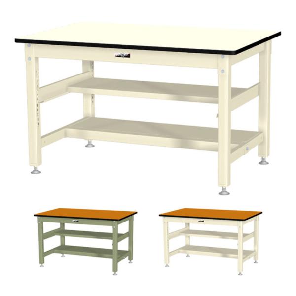 山金工業 中量作業台 中間棚付き 半面棚付き 耐荷重800kg メラミン天板 ワークテーブル 800...