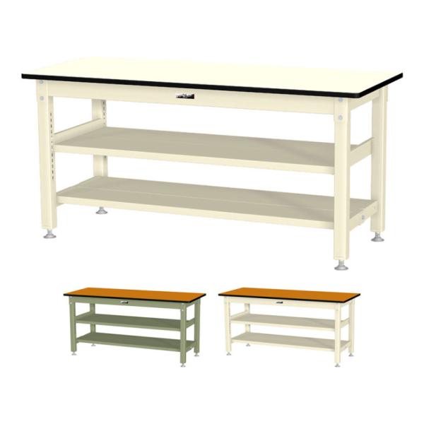 山金工業 中量作業台 中間棚付き 全面棚付き 耐荷重800kg メラミン天板 ワークテーブル 800...