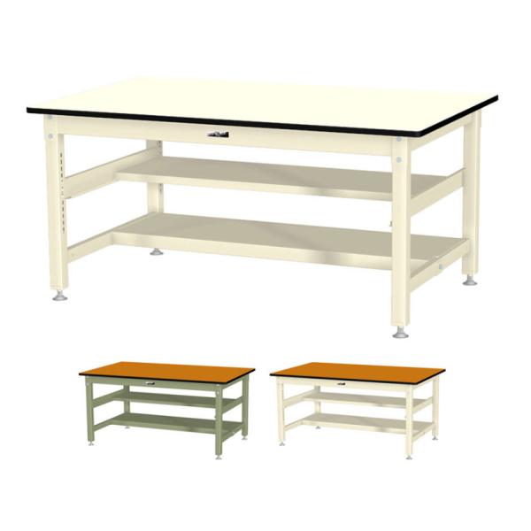 山金工業 中量作業台 中間棚付き 半面棚付き 耐荷重800kg メラミン天板 ワークテーブル 800...