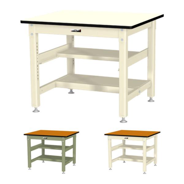 山金工業 中量作業台 中間棚付き 半面棚付き 耐荷重800kg メラミン天板 ワークテーブル 800...