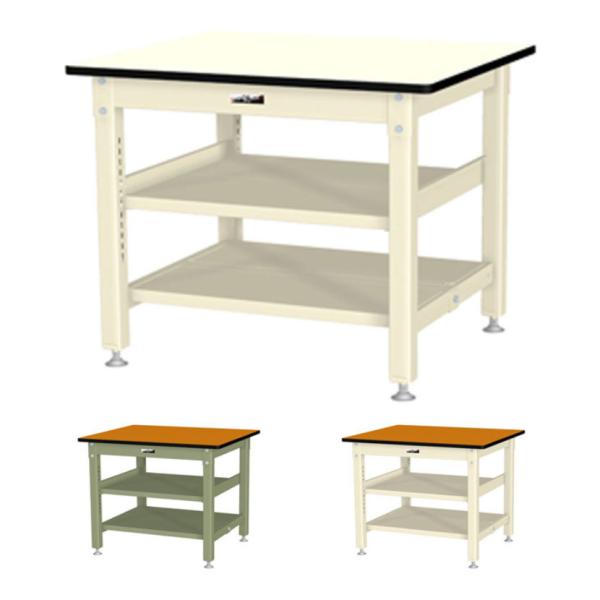 山金工業 中量作業台 中間棚付き 全面棚付き 耐荷重800kg メラミン天板 ワークテーブル 800...