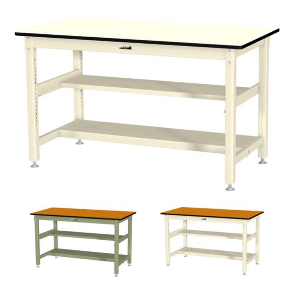 山金工業 中量作業台 中間棚付き 半面棚付き 耐荷重800kg メラミン天板 ワークテーブル 800...