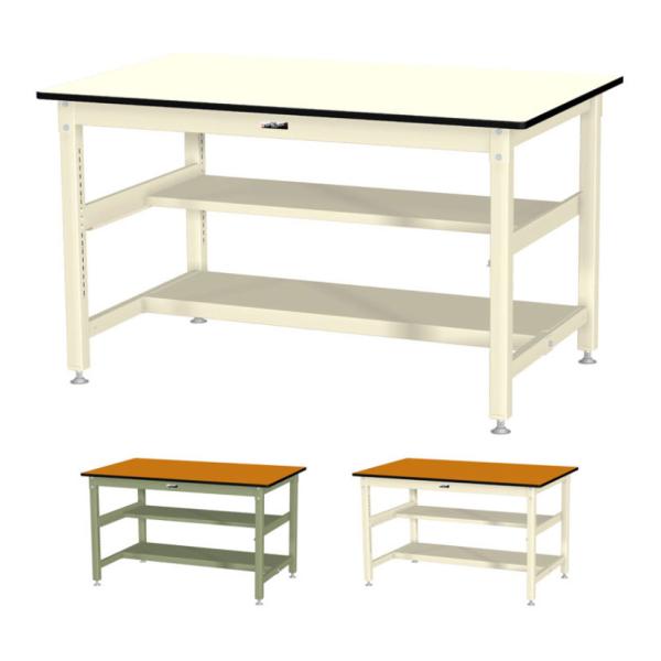 山金工業 中量作業台 中間棚付き 半面棚付き 耐荷重800kg メラミン天板 ワークテーブル 800...
