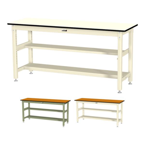 山金工業 中量作業台 中間棚付き 半面棚付き 耐荷重800kg メラミン天板 ワークテーブル 800...