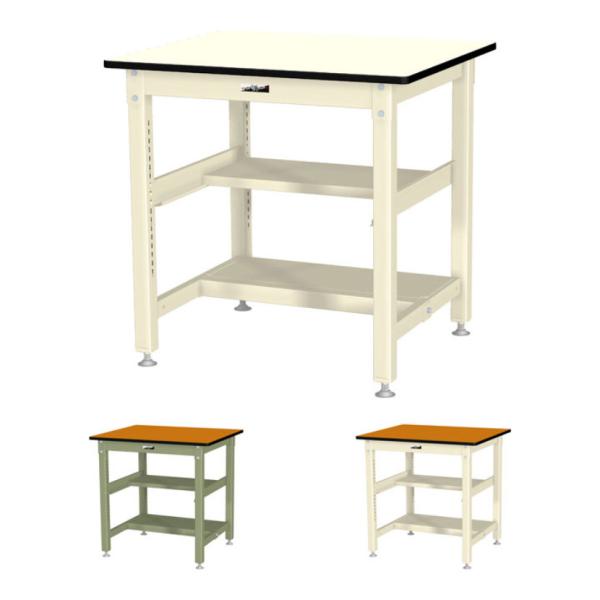 山金工業 中量作業台 中間棚付き 半面棚付き 耐荷重800kg メラミン天板 ワークテーブル 800...