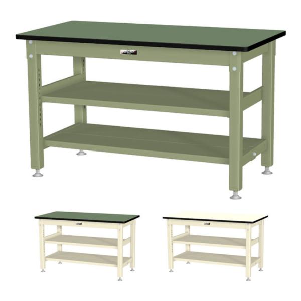 山金工業 中量作業台 中間棚付き 全面棚付き 耐荷重800kg 塩ビシート天板 ワークテーブル 80...