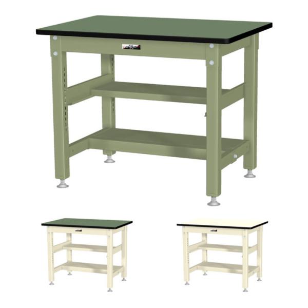 山金工業 中量作業台 中間棚付き 半面棚付き 耐荷重800kg 塩ビシート天板 ワークテーブル 80...