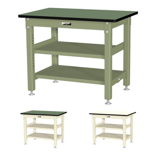 山金工業 中量作業台 中間棚付き 全面棚付き 耐荷重800kg 塩ビシート天板 ワークテーブル 80...