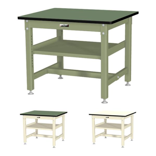 山金工業 中量作業台 中間棚付き 耐荷重800kg 塩ビシート天板 ワークテーブル 800シリーズ ...