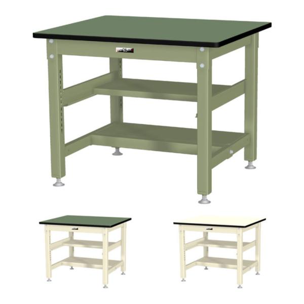 山金工業 中量作業台 中間棚付き 半面棚付き 耐荷重800kg 塩ビシート天板 ワークテーブル 80...