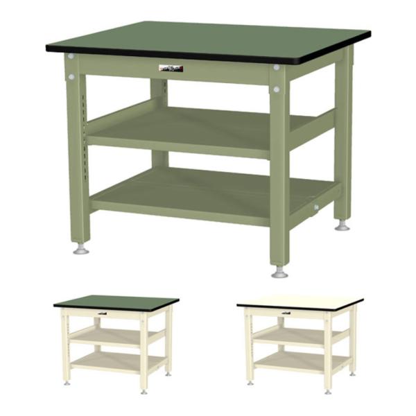 山金工業 中量作業台 中間棚付き 全面棚付き 耐荷重800kg 塩ビシート天板 ワークテーブル 80...