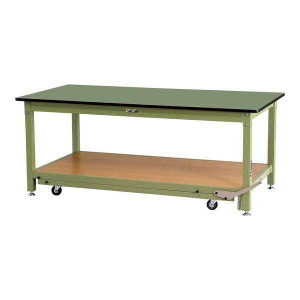 山金工業 中量作業台 ペダル昇降式 移動式 耐荷重800kg(固定時) 塩ビシート天板 ワークテーブ...