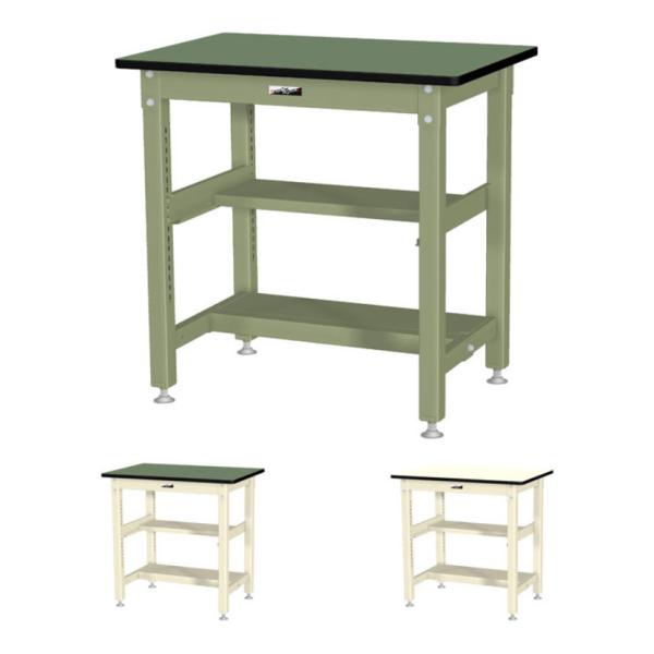 山金工業 中量作業台 中間棚付き 半面棚付き 耐荷重800kg 塩ビシート天板 ワークテーブル 80...