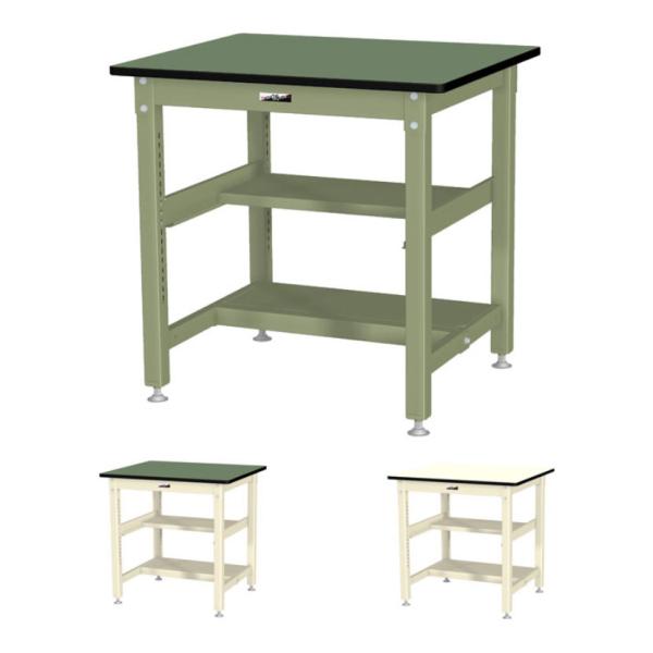 山金工業 中量作業台 中間棚付き 半面棚付き 耐荷重800kg 塩ビシート天板 ワークテーブル 80...